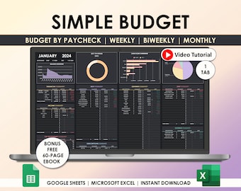 Budgetplanerare för Google Sheets och Excel | Månadsbudgetark | Lönebudgetspårare | Veckovis budgetmall | Budget varannan vecka