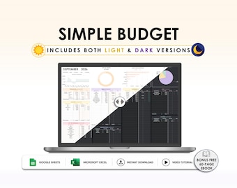 Budget Spreadsheet, Budget Planner, Expense Tracker, Income Tracker, Google Sheets & Excel, Paycheck Budget, Bill Tracker, Light Dark Mode