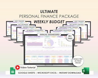 Veckovis lönecheckbudget Google Sheets Excel-kalkylblad Årsplanerare Lönecheck Skuldspårare Fakturakalender Sparande Inkomstmall Budget