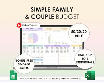 Family And Couple Simple Budget Google Sheets Excel Spreadsheet Weekly Biweekly Budget Tracker 50 30 20 Budget Paycheck Budget Tracker
