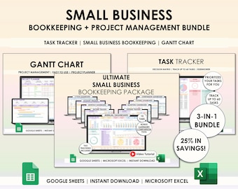 Bokföring för småföretag Kalkylbladsplanerare Google Sheets Excel Projektledning Uppgiftsspårare Gantt-schema Redovisningsmallpaket