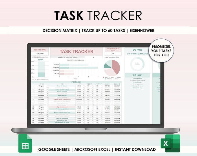 Task Tracker Google Sheets Excel Task Tracker Spreadsheet to Do List ...
