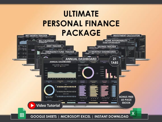 Ultimate Annual Monthly Budget Google Sheets Excel Spreadsheet Template Budget Tracker Financial Planner Bill Tracker Debt Tracker Dark Mode