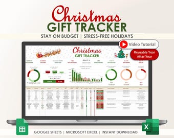 Christmas Gift Tracker Spreadsheet, Holiday Planner, Budget Organizer, Card List, Google Sheets, Excel Template, Shopping Dashboard, Yearly