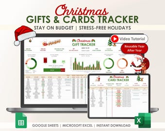 Kalkylblad för julklappsspårning Julklappsplanerare Google Sheets Excel Julbudgetspårare Checklista för julklappsplanering Gåvor