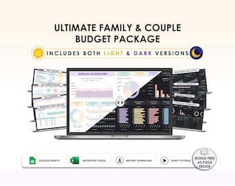 Family Couples Budget Spreadsheet, Budget Planner, Google Sheets Excel, Monthly Expense Tracker, Debt & Savings Tracker, Finance Dashboard