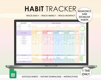 Foglio di calcolo delle abitudini Tracker delle abitudini Fogli Google Tracker giornaliero Tracker mensile Tracker settimanale Tracker degli obiettivi Tracker delle abitudini giornaliere Obiettivo