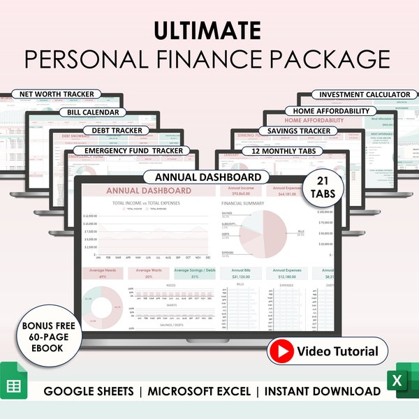 Annual Budget Spreadsheet Excel Google Sheets Monthly Biweekly Budget Tracker Budget Planner Financial Planner Bill Calendar Debt Tracker