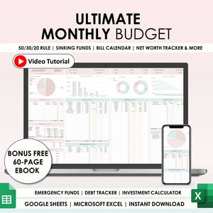 Monthly Budget Spreadsheet Google Sheets Excel Spreadsheet Biweekly Budget Tracker Bill Calendar Debt Tracker Monthly Bill Planner