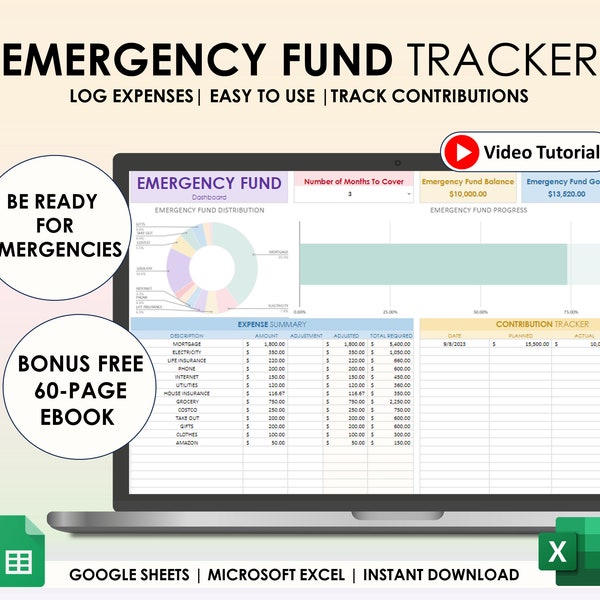 Emergency Fund Spreadsheet Google Sheets Excel Spreadsheet Emergency Fund Savings Tracker Emergency Fund Savings Challenge