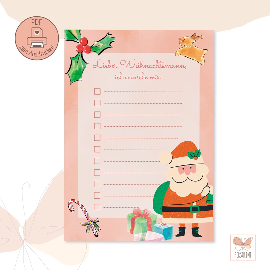 Santa Claus Wish List Printable Template A4 Download Now Wish