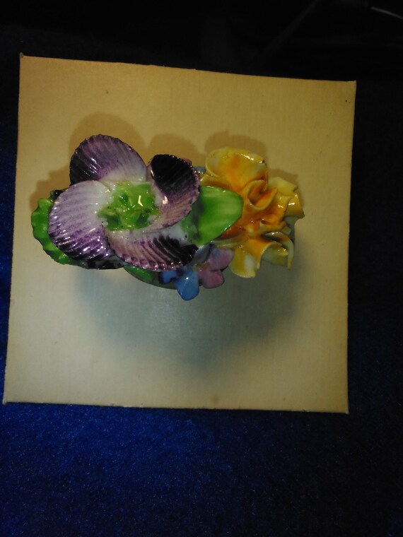 Vintage Coalport Brooch Floral Purple Yellow Porc… - image 8