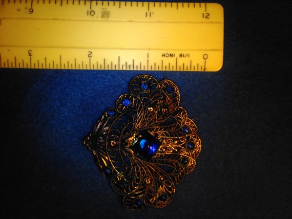 J134 Vintage Gold Tone Metal Peacock Floral Desig… - image 5