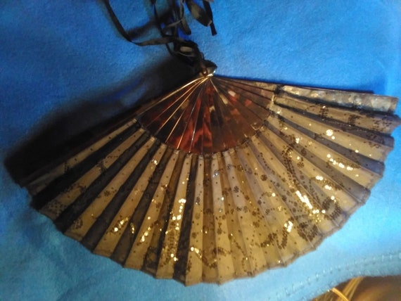 Antique Handheld Black Sequined Pattern Design To… - image 1