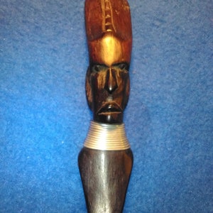 A59 Antique Hand Made Hand Carved Kenyan African Dark Brown Native Indian Figure Letter Opener A59