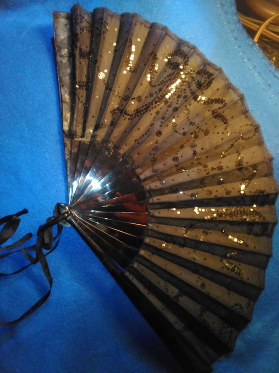 Antique Handheld Black Sequined Pattern Design To… - image 8