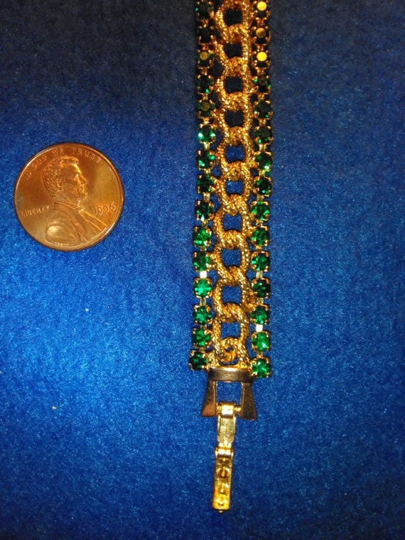 Vintage Signed KRAMER Faux Green Emeralds Gold To… - image 4