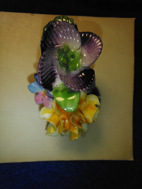 Vintage Coalport Brooch Floral Purple Yellow Porc… - image 5