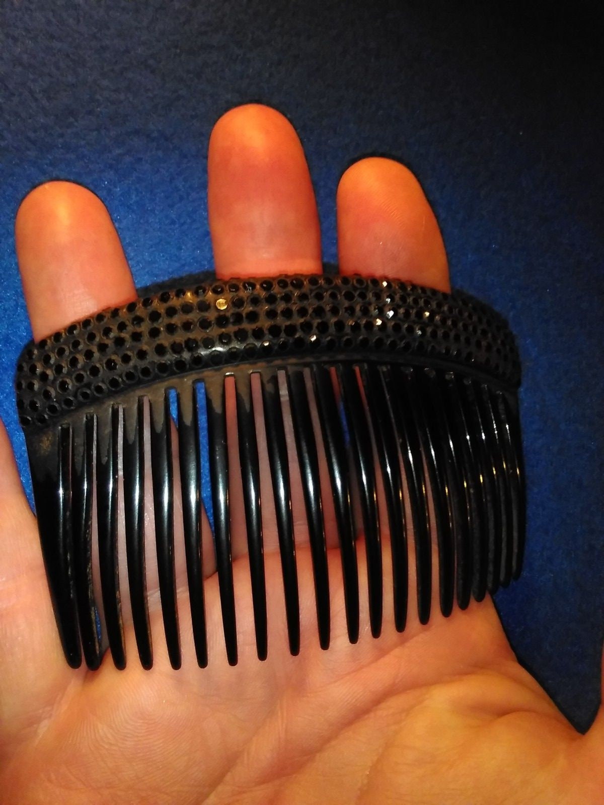 Antique Victorian Mourning Comb Jet Black Beads Beaded Faceted Spanish style Antique Vintage Large Black Faceted Sparkling Beaded French  main image 4