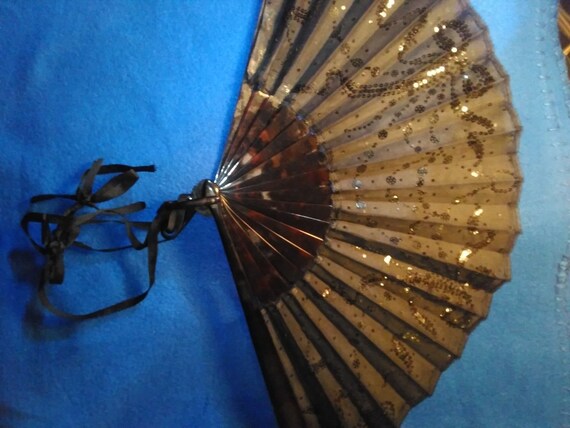 Antique Handheld Black Sequined Pattern Design To… - image 4