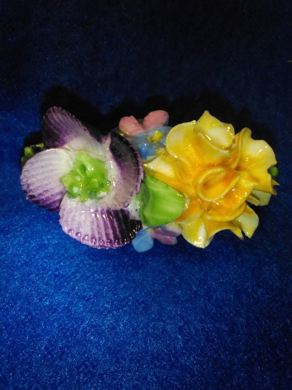 Vintage Coalport Brooch Floral Purple Yellow Porc… - image 1