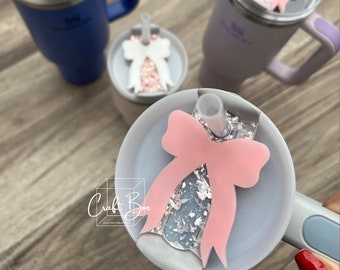 Personalized Coquette Bow Stanley Tumbler Topper: Glitter Acrylic Name Plate