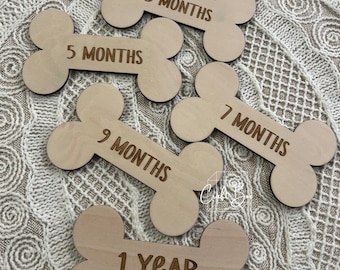 Dog Milestones Wooden Bone Markers: Pet Photo Props