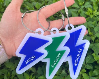 Personalized Acrylic Lightning Bolt Tag: Engraved Name Keychain