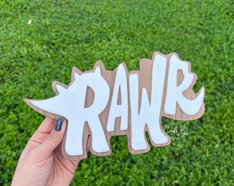 Rawr Dinosaur Sign: Wood & Acrylic Nursery Decor