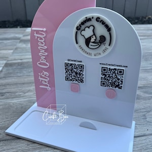 Double Arch QR Code Sign Connect Payment Station, Two QR Codes, Logo at Top, Tabletop Vendor Display Sign, Card Holder, Square Card Reader