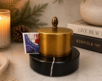 Vintage Stamp Holder Brass and Marble Style Desk Accessory | Elegant Paperweight for Office Decor | Classic Holiday Gift