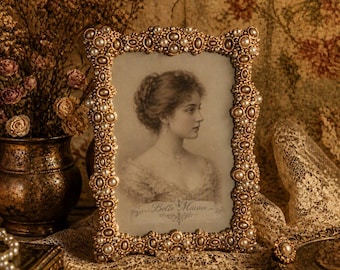 Belle Maison 5×7 Emerald Picture Frame | Ornate Gold Photo Frame | Elegant Vintage Home Décor | Baroque Style Display for Table