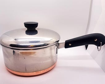 Vintage Revere Ware 2 Qt. Saucepan with lid | 1960s Copper Bottom Stainless Steel pot | Even‑Heat Retro Cookware | Mid‑Century Kitchen Tool