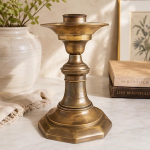 Vintage Heavy Brass Candlestick: Upcycle for Lamp, Gothic Cottagecore Decor