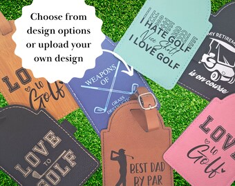 Personalized Leatherette Golf Bag Tag with Engraved Tees