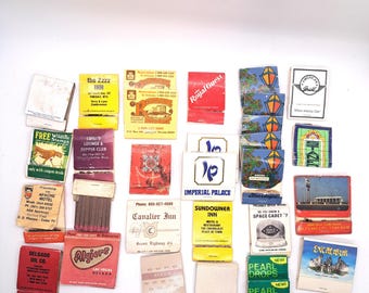 Vintage Advertising Matchbook Collection: 43 Matchbooks From Hotel, Restaurant, Resort in Glass Jar