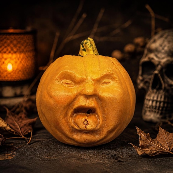 Hand-sculpted foam pumpkin with an exaggerated ugly/expressive face — lightweight, durable, and full of character in a sea of mass-produced Halloween decor.