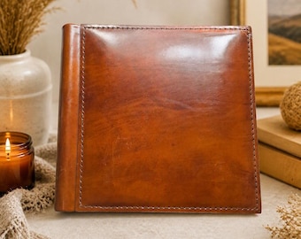 Handmade Leather Scrapbook Album | Rustic Photo Memory Book | Premium Brown Leather | Gift for Weddings & Travel Keepsakes