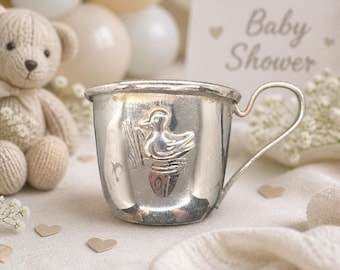 Silver Plated Baby Cup with Duck Design | Vintage Baby Shower Gift | Engraved Keepsake Cup | Nursery Decor | Heirloom Baby Collectible