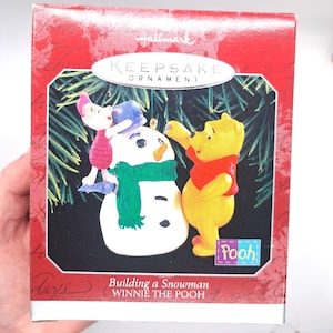 Vintage Piglet Pooh Building a Snowman Christmas Ornaments Hallmark Winnie the Pooh Ornament Hallmark Keepsake Ornament 1998 NIB