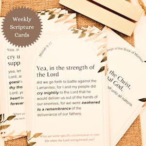 Book of Mormon Scripture Cards: 2024 Come Follow Me Cards, Burlap Bag and Stand
