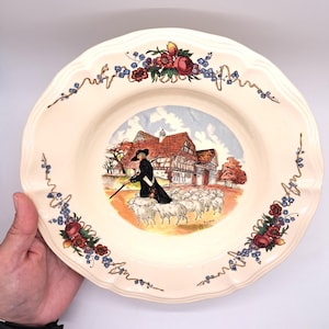 Vintage Henri Loux Obernai Plate: Alsace Shepherd Scene, Sarreguemines Faience