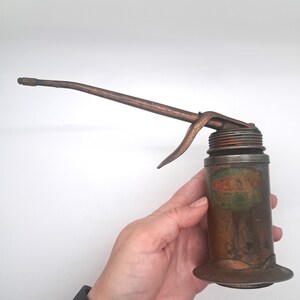 Vintage Oiler "Plews" Hand Trigger Pump Metal Can Oiler Made in U.S.A. Industrial Home Decor Retro Decor Vintage Garage Decor