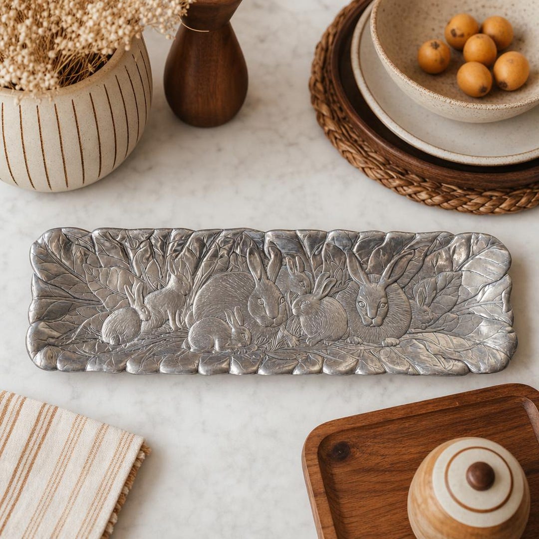 Vintage Bunny Tray – Arthur Court 1990 Embossed Metal Tray - Etsy