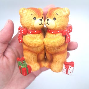Vintage Christmas Teddies &quot;Lucy and Me&quot; Figurine 1980 Enesco Porcelain Bisque Hand Painted