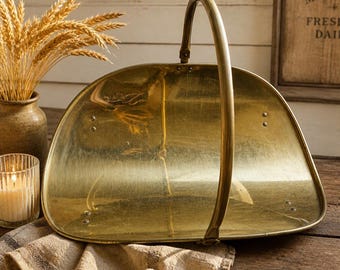 Vintage Brass Coal/Wood Scuttle | Rustic Farmhouse Fireplace Decor | Functional Hearth Basket | Polished Metal Home Accent | Antique Style