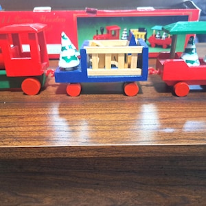 Vintage Hand Painted Wooden Christmas Train Set - Windsor Collection