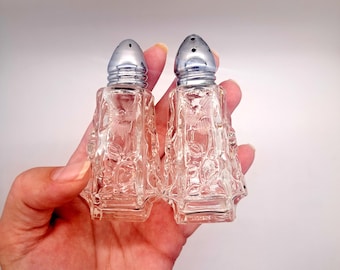 Vintage Cut Glass Salt and Pepper Shakers – Diamond Design with Metal Lids