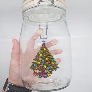 Vintage Christmas Tree Glass Jar: 1988 Action Industries, Original Box