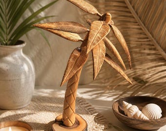 Hand‑Carved Olive Wood Palm Tree Sculpture | Bethlehem Nativity Accent | Natural Olive Wood Art | Rustic Tropical Home Decor